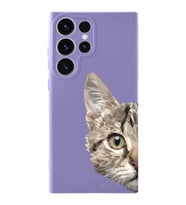 Samsung Galaxy S23 Ultra Uyumlu Lansman Kılıf Catface Tasarımlı İçi Kadife Kapak-Lila (Şeffaf)