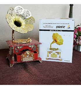 Özel Vintage Gramofon Müzik Kutusu Ve Çekmeceli Takı Aksesuar Mücevherat Kutusu