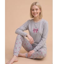 Fawn 6000 İnterlok Fiyonk Desenli Kışlık Ev Kadın Pijama Takımı