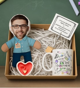 BK Gift Kişiye Özel Erkek Öğretmen Bebek Yastık & Kupa Bardak & Mum & Notluk -5, Öğretmenler Günü, Öğretmene Hediye