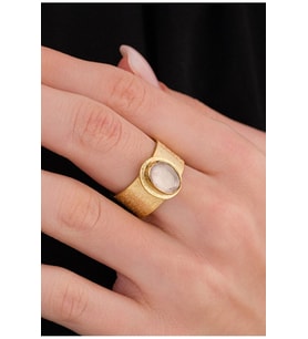 14 K Gold Kaplama 925 Ayar Gümüş Doğal Pembe Kuvars Dövme Yüzük