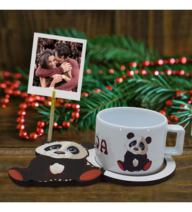 Sevimli Panda 3D Figürlü Kupa Bardak (Fotoğraf Hediyeli) (Beyaz)