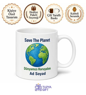 Save The Planet Yazılı Gezegeni Kurtar İngilizce Kupa Bardak Hediye