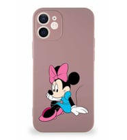 Apple iPhone 12 Mini Soft Premier Kapak Minnie Mouse-E Tasarımlı Silikon Kılıf - Pudra (Şeffaf)