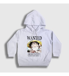 Presmono Unisex Çocuk Beyaz Wanted Anime One Piece Kapüşonlu Sweatshirt 136162tt