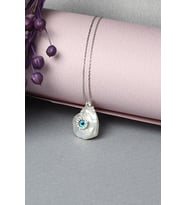 İnci Kolye Nazar Göz Boncuk Zirkon Taşlı Silver 925 Ayar Gümüş Zincir Kolye