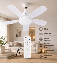 30W Kumandalı Tavan Vantilatörü 3 Renk LED Aydınlatma E27 Duy 52 cm Beyaz