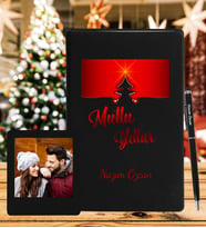 Yılbaşı İçin Kişiye Tasarım Özel Defter Kalem & Instagram Çerçeve Hediye Seti