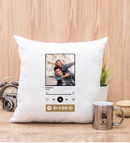 Kişiye Özel Spotify Tasarım Fotoğraflı Kare Yastık ve Silver Kupa