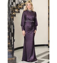 Hürrem Kuyruklu Taşlı Abiye Mor ELB76