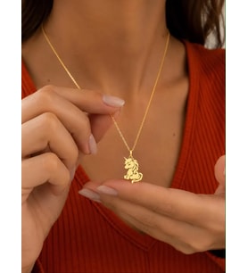 Kişiye Özel 925 Ayar Gümüş Minimalist Unicorn Kolye (Gold)