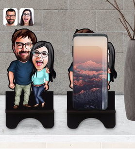 BK Gift Kişiye Özel Sevgililer Karikatürlü Ahşap Biblo Telefon Standı-109