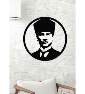 Gowpenart Atatürk Kalpaklı Portre Siyah Duvar Dekoru / Ev & Ofis Tablosu / Hediye Tablo - 1,5 mm Kalınlık