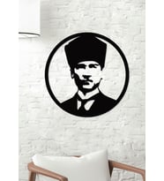 Gowpenart Atatürk Kalpaklı Portre Siyah Duvar Dekoru / Ev & Ofis Tablosu / Hediye Tablo - 1,5 mm Kalınlık