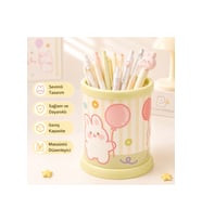 Kawaii Rabbit Tavşan Balon Desenli Masaüstü Kalemlik Organizer – Geniş Kapasiteli Sevimli Kırtasiye Düzenleyici - Sarı