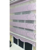Zebra Stor Perde Halka Desen Lila Gümüş Simli Etek Dilimli STB901 (Pembe)