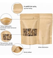 Lexroo Pencereli Kraft Doypack Dik Duran Poşetler - 22 cm)