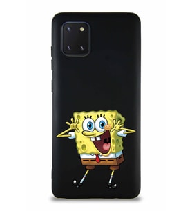 Samsung Galaxy Note 10 Lite Soft Premier Kapak Sünger Bob Tasarımlı Silikon Kılıf - Siyah (Şeffaf)