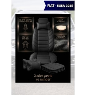 fiat egea 2025 Koltuk ve Kılıf uyumlu Minder Siyah Yastık Lüks 2 Minder 2 Yastık