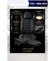 fiat egea 2025 Koltuk ve Kılıf uyumlu Minder Siyah Yastık Lüks 2 Minder 2 Yastık
