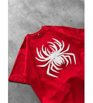 Erkek Örümcek Baskılı Tişört Kısa Kollu Bisiklet Yaka T-Shirt - Kırmızı