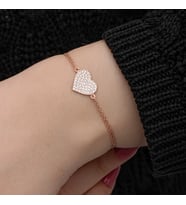 925 Ayar Gümüş Rose Kalp Kadın Bileklik