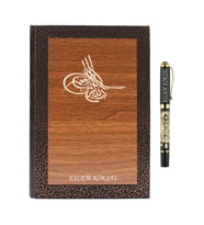 İsme Özel Lux Ahşap Defter ve Roller Kalem Seti - Osmanlı Arması