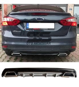 Ford Focus 3 Difüzör Arka Tampon Eki 2 Egzoz Çıkışlı Gri Lüx Tip