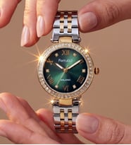 Bileklik Hediyeli Altın/Metalik Kadın Kol Saati 29 mm Taşlı Yeşil Kadran Çelik Kordon 2 Yıl Garanti