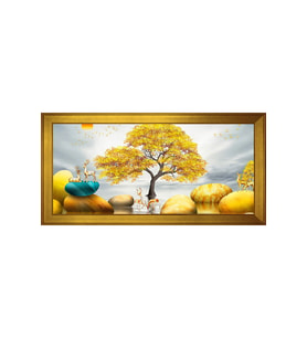 Soyut Şekiller Motifli Kanvas Tablo 50 x 70 cm Gold Çerçeve