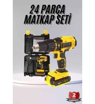 Profesyonel Çift Bataryalı Akülü Vidalama Şarjlı Matkap 24 Parça