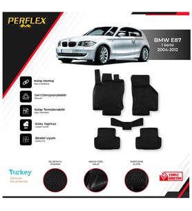 Bmw E87 1 Serisi 2004-2011 3D Havuzlu Paspas (Siyah - Beyaz)