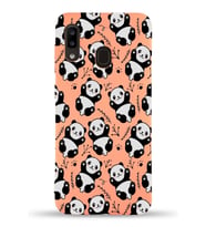 Samsung Galaxy A20 Uyumlu Lansman Kılıf Panda Tasarımlı İçi Kadife Kapak-Turuncu (Şeffaf)
