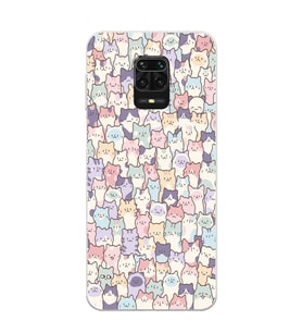 Redmi Note 9 Pro/Note 9S Uyumlu Sevimli Kediler Desenli Şeffaf Telefon Kılıfı