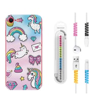 Apple iPhone 5 6 7 8 Plus Se XR Kılıf Kablo Koruma Spiral Silikon Unicorn Mektup 1800
