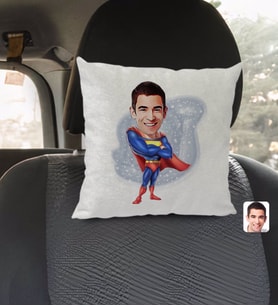 BK Gift Kişiye Özel Süper Adam Karikatürlü Kare Araç Koltuk Yastığı-1