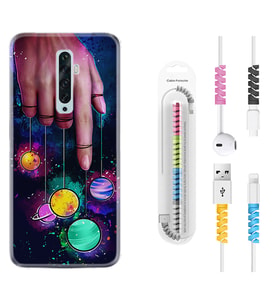 Oppo Reno 2Z 4 Lite 4 Pro 5 6 7 A31 Kılıf Kablo Koruma Spiral Silikon Finger planet 1740