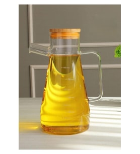 Mithra Life Bambu Kapaklı Borosilikat Cam Yağdanlık 900 ml MIT1070 (Şeffaf)