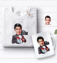 BK Gift Kişiye Özel Godfather Baba Karikatürlü Beyaz Tişört ve Kupa Seti-5 (Model 1)