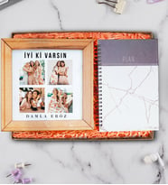 İyi Ki Varsın Ahşap Fotoğraflı Çerçeve ve Defter Hediye Seti