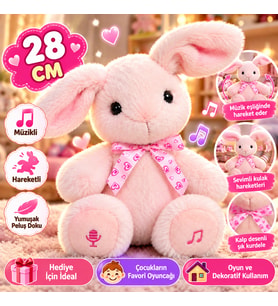 28 cm Müzikli Hareketli Tavşan Peluş Oyuncak – Pembe