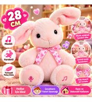 28 cm Müzikli Hareketli Tavşan Peluş Oyuncak – Pembe