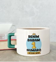 BK Gift Kişiye Özel Babalar Günü Tasarımlı Yeşil Kulplu Çay & Kahve Fincanı-13, Babaya Hediye, Babalar Günü Hediyesi