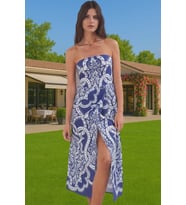 Straplez Maxi Plaj Elbisesi Çini Desenli Pamuklu Yazlık Modern Stil Yüksek Kalite Premium Kalite (Çok Renkli)