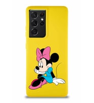 Samsung Galaxy S21 Ultra Soft Premier Kapak Minnie Mouse-E Tasarımlı Silikon Kılıf - Sarı (Şeffaf)