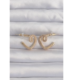 Northcity Pirinç Gold Zirkon Taşlı Kıvrımlı Yarım Kalp Küpe 5886 - Şık ve Modern