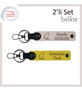 Kedili Ruh Haline En Yakın Hediye, Patili Desen, Kişisel Anahtarlık, Pudra-Sarı