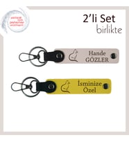 Kedili Ruh Haline En Yakın Hediye, Patili Desen, Kişisel Anahtarlık, Pudra-Sarı
