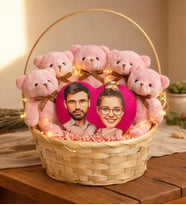 Sevgililer Gününe Özel Pembe Peluş Ayıcık Karikatür Sepeti