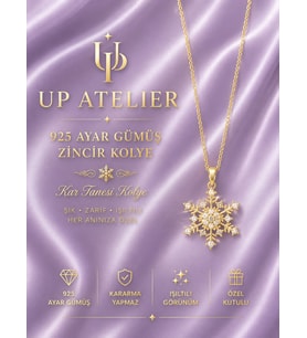 Up Atelier 925 Ayar Gümüş İthal Zincirli Işıltılı Zirkon Taşlı Kar Tanesi